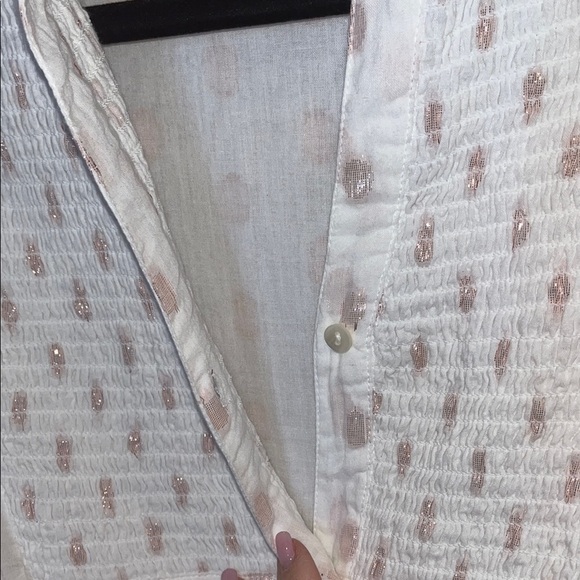 Anthropologie White Boho BrookeTunic Dress OS Rose metallic polka dots - Picture 5 of 11